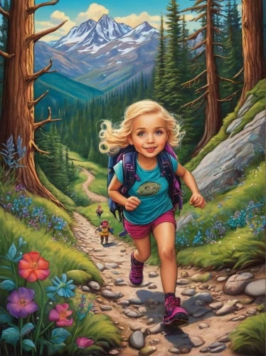 little girl running,hiker,little girl in wind,mountain guide,children's background,mountain hiking,mountain climber,little girls walking,female runner,girl picking flowers,alpine crossing,mountain scene,hiking path,hiking,hikers,trekking,girl and boy outdoor,hike,girl in flowers,chalk drawing,Illustration,Abstract Fantasy,Abstract Fantasy 10