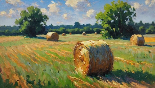 rural landscape,round bales,farm landscape,wheat field,hay bales,barley field,bales,bales of hay,chair in field,meadow in pastel,suitcase in field,meadow landscape,pasture,grain field,rye field,oil painting,mountain meadow hay,straw bales,straw field,small landscape,Art,Artistic Painting,Artistic Painting 04