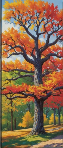 painted tree,maple tree,autumn tree,colorful tree of life,scarlet oak,oak tree,red oak,rosewood tree,jacaranda trees,watercolor tree,deciduous tree,ash-maple trees,silver maple,red maple,autumn trees,flourishing tree,californian white oak,oil painting on canvas,elm tree,oregon white oak,Illustration,Retro,Retro 14