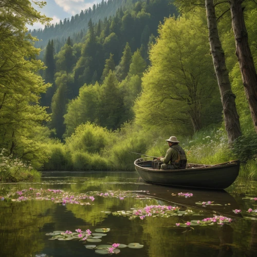 fishing float,canoeing,fisherman,idyll,tranquility,boat landscape,fly fishing,row boat,peaceful,fishermen,idyllic,canoe,slovenia,fishing,peacefulness,people fishing,green landscape,tranquil,floating on the river,wooden boat,Photography,General,Natural