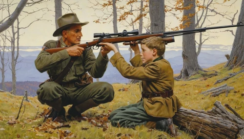 scouts,hunting scene,boy scouts of america,rifle,boy scouts,rifleman,shootfighting,red army rifleman,1944,world war ii,sniper,1943,girl scouts of the usa,fahlschwanzkolibri,hunting dogs,second world war,forest workers,wwii,sportsmen,ww2,Illustration,Realistic Fantasy,Realistic Fantasy 11