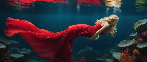 underwater background,red sea,submerged,deep coral,under the water,man in red dress,underwater,mermaid background,undersea,immersed,siren,red gown,under water,underwater world,under the sea,underwater landscape,red cape,rusalka,water nymph,lady in red,Illustration,Realistic Fantasy,Realistic Fantasy 26