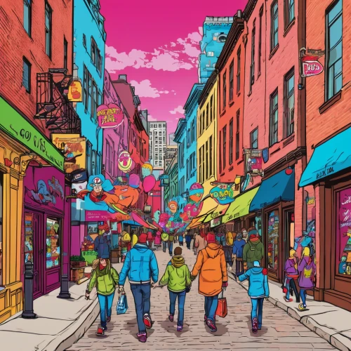 colorful city,dublin,belfast,quebec,shopping street,montreal,moc chau hill,background vector,china town,pink city,world digital painting,ireland,background image,fashion street,vibrant color,background colorful,cork,harajuku,saturated colors,neon colors,Illustration,Vector,Vector 19