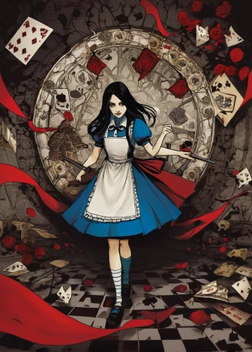 alice,alice in wonderland,jigsaw,jigsaw puzzle,queen of hearts,wonderland,pierrot,mechanical puzzle,matryoshka,tumbling doll,marionette,seerose,game illustration,dizzy,vanessa (butterfly),matryoshka doll,the japanese doll,chessboard,red riding hood,magician,Illustration,Paper based,Paper Based 16