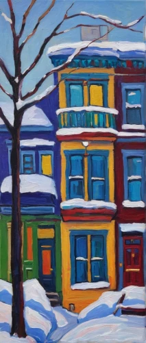 row houses,townhouses,row of houses,apartment house,montreal,winter house,apartment buildings,yellowknife,frontenac,house painting,snow scene,old town house,quebec,snowy still-life,bay window,brownstone,winter landscape,lachine,houses clipart,carol colman,Art,Artistic Painting,Artistic Painting 40