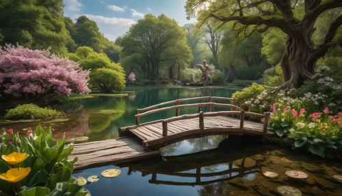 garden pond,giverny,lily pond,lilly pond,japan garden,pond flower,spring nature,springtime background,nature garden,english garden,spring background,pond,lotus pond,flower garden,wooden bridge,pond plants,fairy world,japanese garden,nature landscape,flower water,Photography,General,Natural