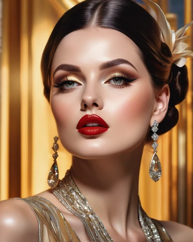 vintage makeup,fashion illustration,gold jewelry,women's cosmetics,bridal jewelry,retouching,jeweled,gold lacquer,fashion vector,bridal accessory,art deco woman,romantic look,retouch,luxury accessories,jewelry store,red lips,christmas gold and red deco,jewelry,makeup,jewellery,Photography,General,Natural