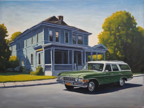 station wagon-station wagon,house painting,edsel bermuda,real-estate,old house,austin 1800,house purchase,oil on canvas,austin cambridge,nada3,homestead,edsel,volvo 164,old home,cadillac,home landscape,w111-112,lonely house,oil painting on canvas,1955 montclair,Art,Classical Oil Painting,Classical Oil Painting 24