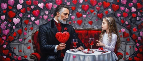 romantic portrait,red tablecloth,oil painting on canvas,saint valentine's day,young couple,art painting,valentine's day décor,la violetta,romantic scene,painted hearts,valentin,glass painting,straw hearts,two people,on a red background,painting technique,proposal,oil on canvas,oil painting,man and wife,Illustration,Abstract Fantasy,Abstract Fantasy 14