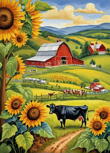 farm landscape,farm background,sunflower field,david bates,rural landscape,agricultural,agriculture,organic farm,sunflowers,farm animals,vegetables landscape,sunflowers in vase,meadow landscape,farmland,farms,farm,cheese factory,home landscape,the farm,farmer's market,Illustration,Paper based,Paper Based 24