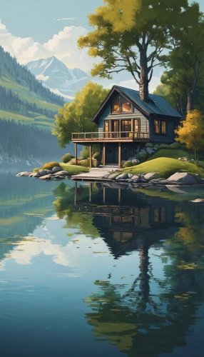 house with lake,house by the water,summer cottage,cottage,houseboat,boathouse,floating huts,home landscape,boat house,small cabin,the cabin in the mountains,landscape background,house in mountains,world digital painting,fisherman's house,summer house,log home,house in the mountains,lake view,wooden house,Photography,Fashion Photography,Fashion Photography 13