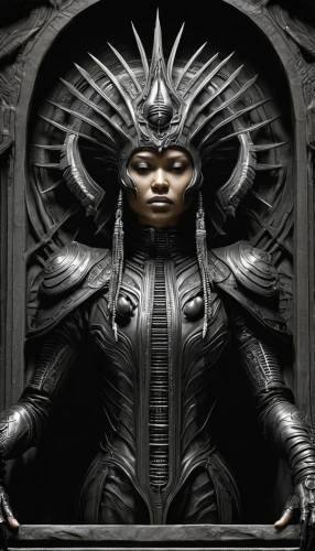 queen cage,alien warrior,the throne,throne,biomechanical,emperor,goddess of justice,iron door,stargate,the ruler,the archangel,warrior woman,gorgon,vax figure,hall of the fallen,dark cabinetry,garuda,scales of justice,carapace,random access memory,Conceptual Art,Sci-Fi,Sci-Fi 02