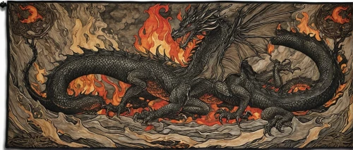 black dragon,dragon of earth,dragon fire,fire breathing dragon,painted dragon,wyrm,dragon,charizard,dragons,draconic,dragon li,nine-tailed,dragon design,forest dragon,chinese dragon,fire screen,cool woodblock images,burned mount,fire siren,scorched earth,Illustration,Retro,Retro 25