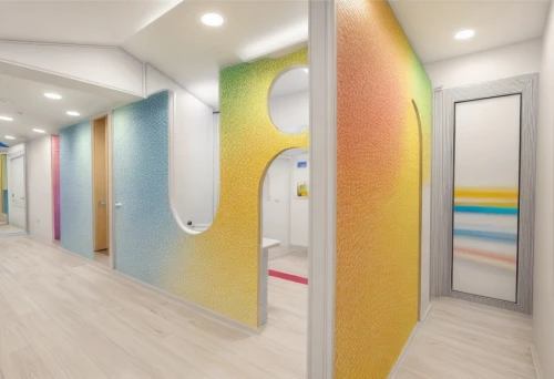 hallway space,color wall,search interior solutions,interior design,flower wall en,daylighting,school design,modern decor,interior decoration,room divider,shower door,therapy room,rainbow color palette,wall plaster,wall paint,chiropractic,rainbow pattern,hallway,doctor's room,washroom,Common,Common,Natural