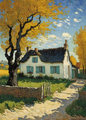 autumn landscape,rural landscape,home landscape,farm landscape,fall landscape,farmhouse,country cottage,village scene,cottages,cottage,one autumn afternoon,breton,linden,the autumn,in the autumn,vincent van gogh,landscape,autumn idyll,braque du bourbonnais,braque francais,Art,Classical Oil Painting,Classical Oil Painting 31