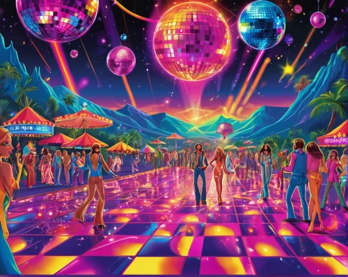 prism ball,disco,neon carnival brasil,psychedelic art,epcot ball,rave,pinball,carnival tent,nightclub,disco ball,ballroom,burning man,kristbaum ball,psychedelic,mirror ball,party lights,circus tent,scene cosmic,fairground,cd cover,Illustration,Realistic Fantasy,Realistic Fantasy 38