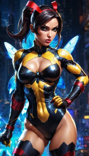 kryptarum-the bumble bee,wasp,symetra,wu,bumblebee,bumble bee,anime 3d,x-men,super heroine,fantasy woman,female warrior,superhero background,bumble-bee,xmen,x men,tracer,nova,bee,hard woman,harley,Conceptual Art,Fantasy,Fantasy 26