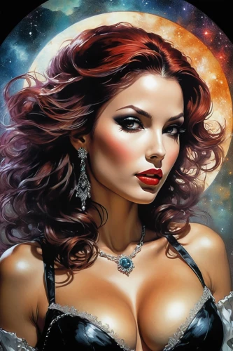 fantasy woman,fantasy art,sorceress,horoscope libra,vampire woman,fantasy picture,scarlet witch,dark angel,gothic woman,queen of the night,pin ups,lady of the night,the enchantress,fantasy girl,pin up girl,lady rocks,callisto,fantasy portrait,vampire lady,horoscope pisces,Conceptual Art,Oil color,Oil Color 04