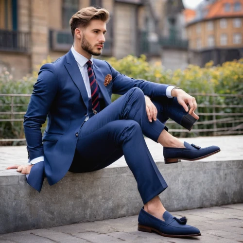 men's suit,navy suit,dress shoes,formal shoes,blue shoes,suit trousers,formal guy,wedding suit,men clothes,dress shoe,men's wear,tie shoes,man's fashion,blue checkered,male model,man on a bench,men shoes,businessman,oxford shoe,suit,Art,Classical Oil Painting,Classical Oil Painting 16