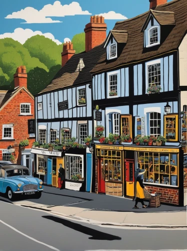 the pub,shaftesbury,sussex,townscape,pub,david bates,half timbered,hereford,great chalfield,paint stoke,newbury,houses clipart,half-timbered,england,suffolk,thaxted,essex,glass painting,newbourne,half-timbered houses,Illustration,Vector,Vector 14