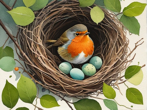 robin's nest,robin egg,spring nest,robin redbreast,easter nest,charcoal nest,robin redbreast in tree,nest easter,nest,bird nest,bird nests,nesting,bird robins,nestling,bird illustration,european robin,nest building,baby robin,bird painting,bird robin,Illustration,Vector,Vector 05