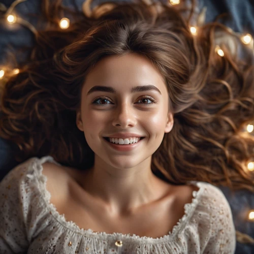 a girl's smile,killer smile,romantic portrait,fairy lights,radiant,girl portrait,smiling,christmas angel,romantic look,adorable,portrait background,relaxed young girl,cute,grin,a smile,christmas girl,ecstatic,young woman,christmas woman,portrait photography,Photography,General,Cinematic