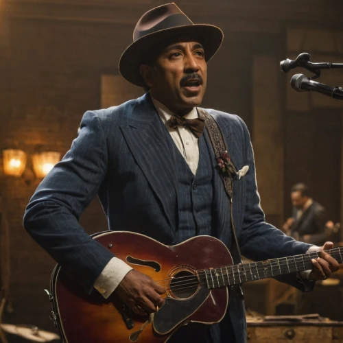 casablanca,a black man on a suit,blues and jazz singer,deadwood,the suit,taj-mahal,jazz guitarist,taj,suit actor,marsalis,luther,the guitar,gibson,film roles,walt,jazz it up,sock and buskin,solo entertainer,rosewood,deacon,Art,Classical Oil Painting,Classical Oil Painting 29