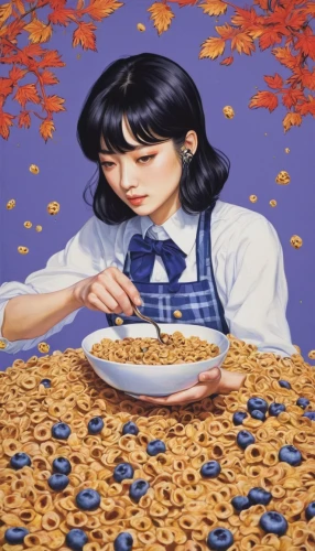 girl with cereal bowl,field of cereals,cereal,cereals,cereal cultivation,cereal grain,muesli,rice cereal,granola,cornflakes,rotini,noodle image,brigadeiros,autumn icon,corn flakes,caramel corn,bombay mix,oat bran,oat,grainau,Illustration,Japanese style,Japanese Style 18