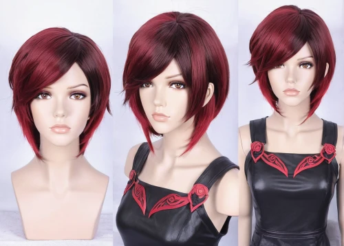 artificial hair integrations,asymmetric cut,colorpoint shorthair,anime 3d,gradient mesh,dark red,3d rendered,realdoll,light red,lace wig,red-haired,diamond red,hair coloring,cosmetic,ruby red,hime cut,razor ribbon,red plum,crimson,layered hair,Illustration,Paper based,Paper Based 18