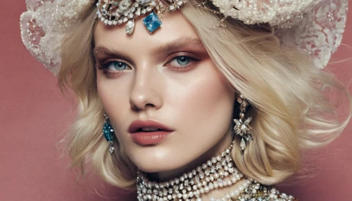 jeweled,retouching,madonna,embellished,vintage makeup,porcelain doll,retouch,drusy,bridal accessory,headdress,jewels,headpiece,bridal jewelry,pearl necklace,vintage woman,love pearls,doll's facial features,victorian lady,vogue,pearls,Art,Classical Oil Painting,Classical Oil Painting 34