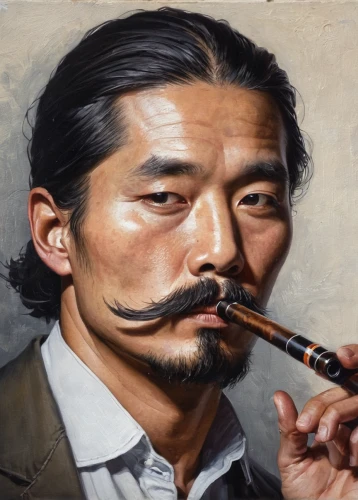 pipe smoking,smoking pipe,tobacco pipe,smoking man,smoking cigar,man with saxophone,dali,luo han guo,erhu,cigar,oil painting on canvas,chinese art,yi sun sin,oil painting,tobacco,oil on canvas,cigar tobacco,man portraits,el salvador dali,smoker,Conceptual Art,Daily,Daily 03