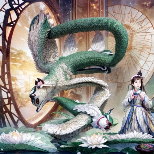 dragon li,fantasy picture,wyrm,green dragon,fairy tale character,chinese dragon,game illustration,3d fantasy,trumpet of the swan,fantasy art,snake charming,children's fairy tale,serpent,chinese art,emperor snake,snake charmers,dragon of earth,constellation swan,white swan,fairytale characters