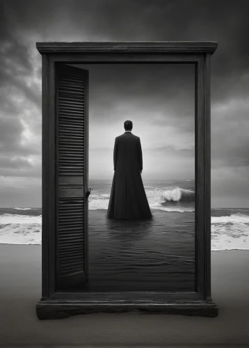 conceptual photography,surrealism,photo manipulation,magic mirror,photomanipulation,photomontage,the illusion,looking glass,surrealistic,mirror of souls,self-reflection,black coat,parallel worlds,unreality,dialogue window,self-abandonment,framed,man at the sea,the mirror,vitrine,Photography,Artistic Photography,Artistic Photography 06