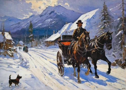 whistler,snow scene,sleigh ride,winter service,christmas caravan,horse-drawn carriage,stagecoach,winter landscape,christmas landscape,horse drawn carriage,banff,quebec,vail,skijoring,horse drawn,dog sled,oil painting,mushing,west canada,horse-drawn vehicle,Conceptual Art,Sci-Fi,Sci-Fi 05