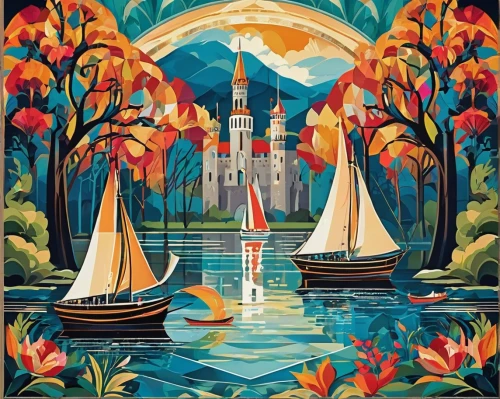 sailing boats,sailboats,boat landscape,art deco,travel poster,gondolas,sailing boat,sailing-boat,sailing ships,sail boat,basil's cathedral,saint basil's cathedral,rowboats,russian folk style,tulip festival,sailboat,regatta,canoes,felucca,saintpetersburg,Illustration,Vector,Vector 16