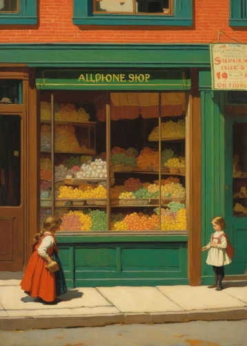 bakery,pastry shop,cake shop,pâtisserie,confectionery,brandy shop,candy store,bakery products,grocer,soap shop,french confectionery,sweet pastries,woman holding pie,candy shop,store fronts,asher durand,pastries,village shop,girl with bread-and-butter,kate greenaway,Art,Classical Oil Painting,Classical Oil Painting 14
