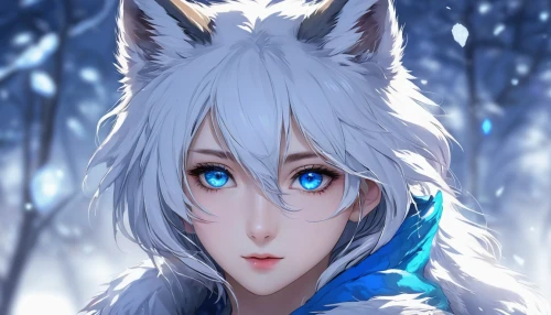 arctic fox,winterblueher,howl,kitsune,wolf,european wolf,gray wolf,winter background,siberian,cute fox,the snow queen,polar,child fox,inari,snowball,eskimo,howling wolf,blue eye,samoyed,fox,Illustration,Japanese style,Japanese Style 10