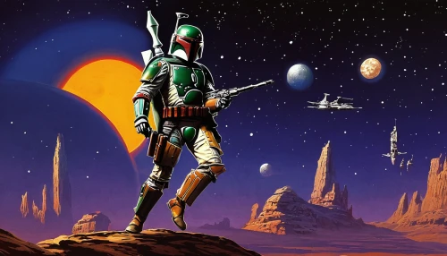 boba fett,violinist violinist of the moon,sci fiction illustration,sci fi,the wanderer,sci-fi,sci - fi,cg artwork,mission to mars,science fiction,emperor of space,lost in space,space voyage,asterales,scifi,background image,patrols,space art,alien planet,boba,Conceptual Art,Sci-Fi,Sci-Fi 21