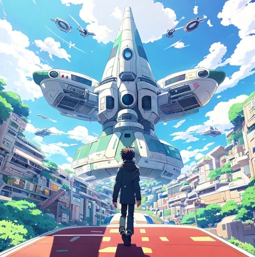 heavy object,mecha,gundam,futuristic landscape,bolt-004,mech,sidonia,scifi,studio ghibli,futuristic,virtual world,sky space concept,bastion,metaverse,violet evergarden,dream world,skyland,sky city,sentinel,journey,Common,Common,Japanese Manga