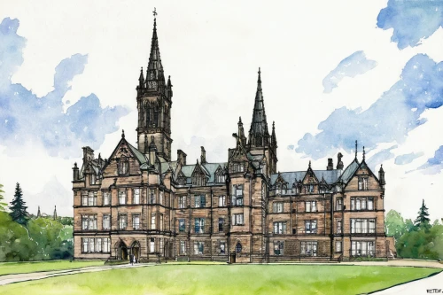 downton abbey,gleneagles hotel,saint andrews,stately home,gothic architecture,edinburgh,scottish folly,the old course,castle bran,usyd,stirling town,aberdeen,hogwarts,harrogate,old course,balmoral hotel,watercolour,scotland,landmarks,aberdeenshire,Illustration,Realistic Fantasy,Realistic Fantasy 12