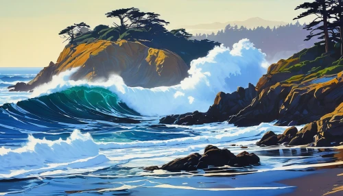 coastal landscape,pacific coastline,beach landscape,cliffs ocean,mountain beach,sea landscape,ruby beach,cliff beach,cliff coast,rocky coast,coastline,coast line,pebble beach,beach scenery,ocean waves,cliffs,coastal and oceanic landforms,coast,the coast,seascape,Conceptual Art,Sci-Fi,Sci-Fi 23