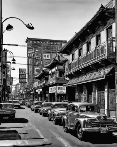 aronde,old havana,1955 montclair,saigon,ha noi,1950s,china town,chinatown,vintage asian,1960's,vietnam vnd,vedado,kowloon city,hochiminh,hue city,havana,bukchon,malayan,santiago di cuba,1940s,Illustration,Black and White,Black and White 14