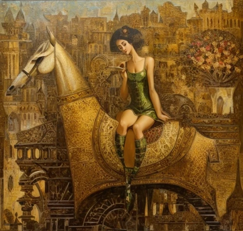 girl with a wheel,cleopatra,indian art,centaur,sagittarius,majorette (dancer),camelride,ovis gmelini aries,perseus,fantasy art,carousel horse,girl in a historic way,the horse at the fountain,hipparchia,persian poet,radha,orientalism,girl with bread-and-butter,artemis,celtic queen,Common,Common,Cartoon