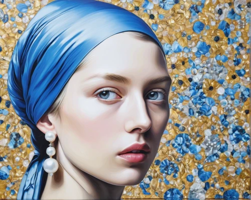 girl with a pearl earring,majorelle blue,headscarf,oil painting on canvas,turban,blue painting,oil painting,mazarine blue,oil on canvas,italian painter,mary-gold,sapphire,meticulous painting,art painting,cepora judith,oil paint,blue and white porcelain,carol colman,carol m highsmith,jasmine blue,Photography,Fashion Photography,Fashion Photography 25