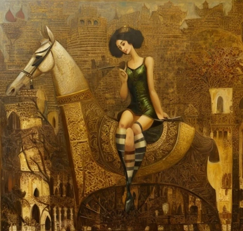 girl with a wheel,majorette (dancer),joan of arc,girl with bread-and-butter,girl in a historic way,harp player,winemaker,venetia,hallia venezia,italian painter,saint mark,perseus,sagittarius,woman holding pie,ervin hervé-lóránth,carousel horse,hipparchia,cleopatra,camelride,grana padano,Common,Common,Cartoon