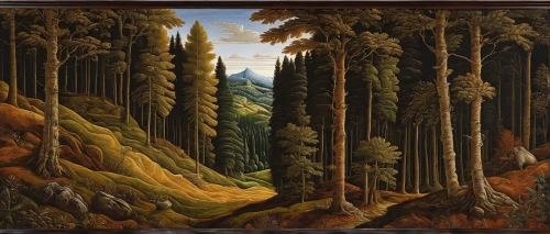 forest landscape,coniferous forest,spruce forest,mountain scene,larch forests,temperate coniferous forest,spruce-fir forest,mountainous landscape,the landscape of the mountains,autumn landscape,mountain landscape,pine forest,tropical and subtropical coniferous forests,autumn mountains,panoramic landscape,high landscape,fir forest,coniferous,deciduous forest,robert duncanson,Art,Classical Oil Painting,Classical Oil Painting 19