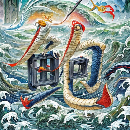 trumpet of the swan,sea fantasy,motif,swan boat,kraken,house of the sea,poseidon,god of the sea,sea god,seafaring,sea horse,david bates,the wind from the sea,dragon boat,pelicans,sea snake,phoenix boat,sea-horse,the zodiac sign pisces,birds of the sea