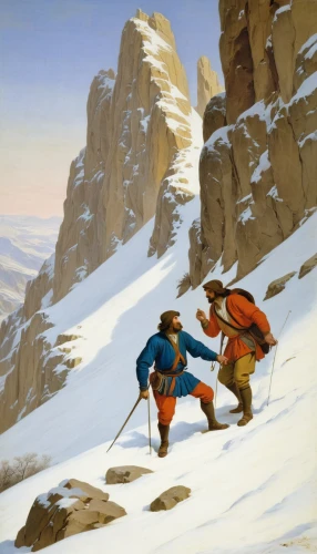 ski mountaineering,skiers,ski touring,alpine skiing,cross-country skiing,skijoring,alpine climbing,hunting scene,crampons,ski race,alpine crossing,mountain guide,alpine dachsbracke,piste,alpine route,mountaineering,mountain scene,mountain rescue,arête,telemark skiing,Art,Classical Oil Painting,Classical Oil Painting 33