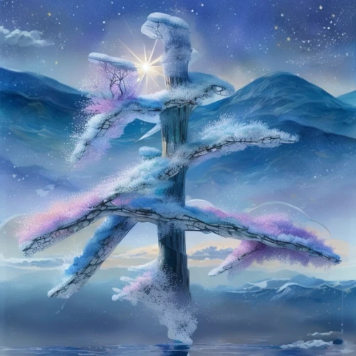 astral traveler,winter dream,father frost,the spirit of the mountains,glory of the snow,mountain spirit,the snow queen,the angel with the cross,eternal snow,world digital painting,薄雲,cross wind,infinite snow,winter background,suit of the snow maiden,fantasy picture,crystalline,polar aurora,northernlight,celtic cross