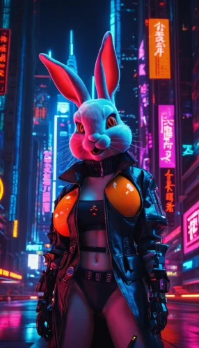 cyberpunk,thumper,hk,cyber,bun,enforcer,bunny,neon,neon lights,futuristic,dusk background,cityscape,neon light,cinematic,cg artwork,dystopian,metropolis,rabbit,scifi,80s,Conceptual Art,Sci-Fi,Sci-Fi 26